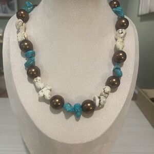Howlite Glass Pearl Statement Necklace